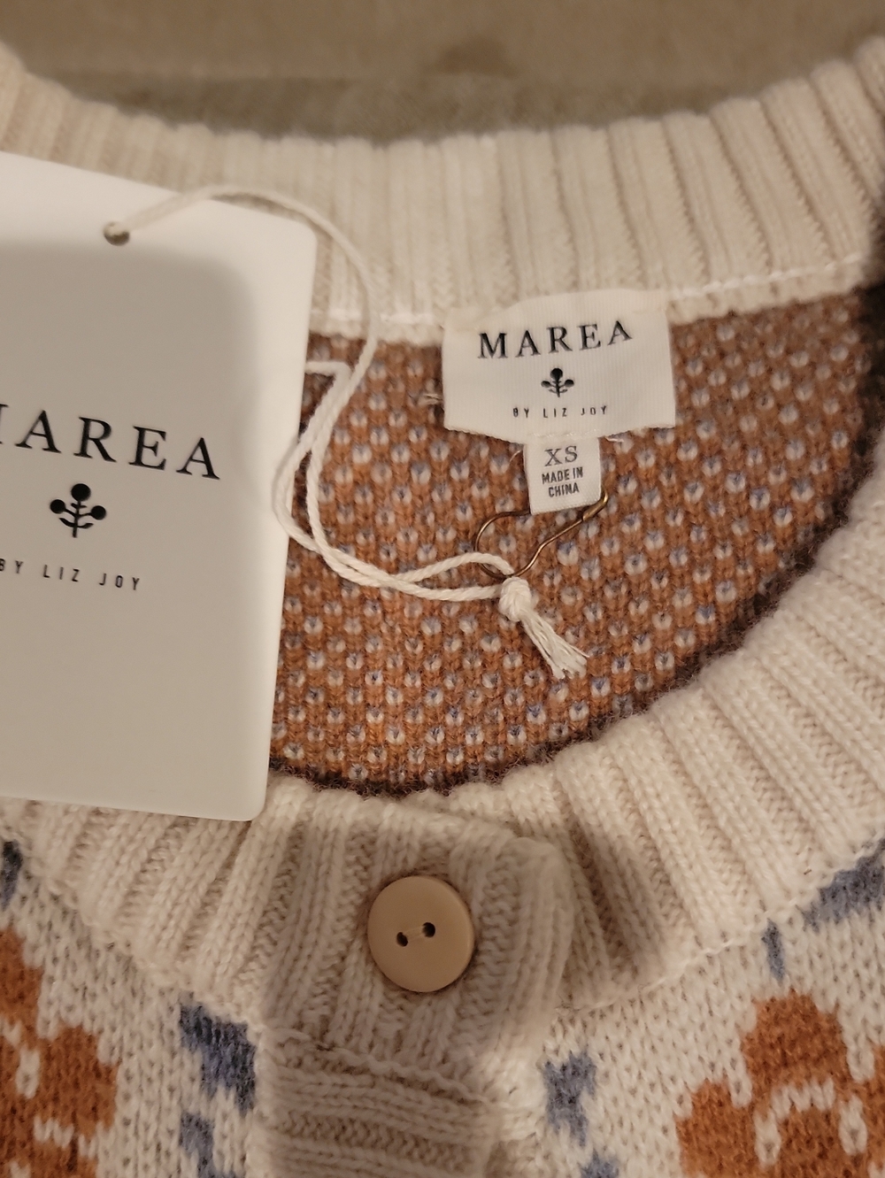 Nwt Floral Knit Cardigan - Cream and Brown Xs